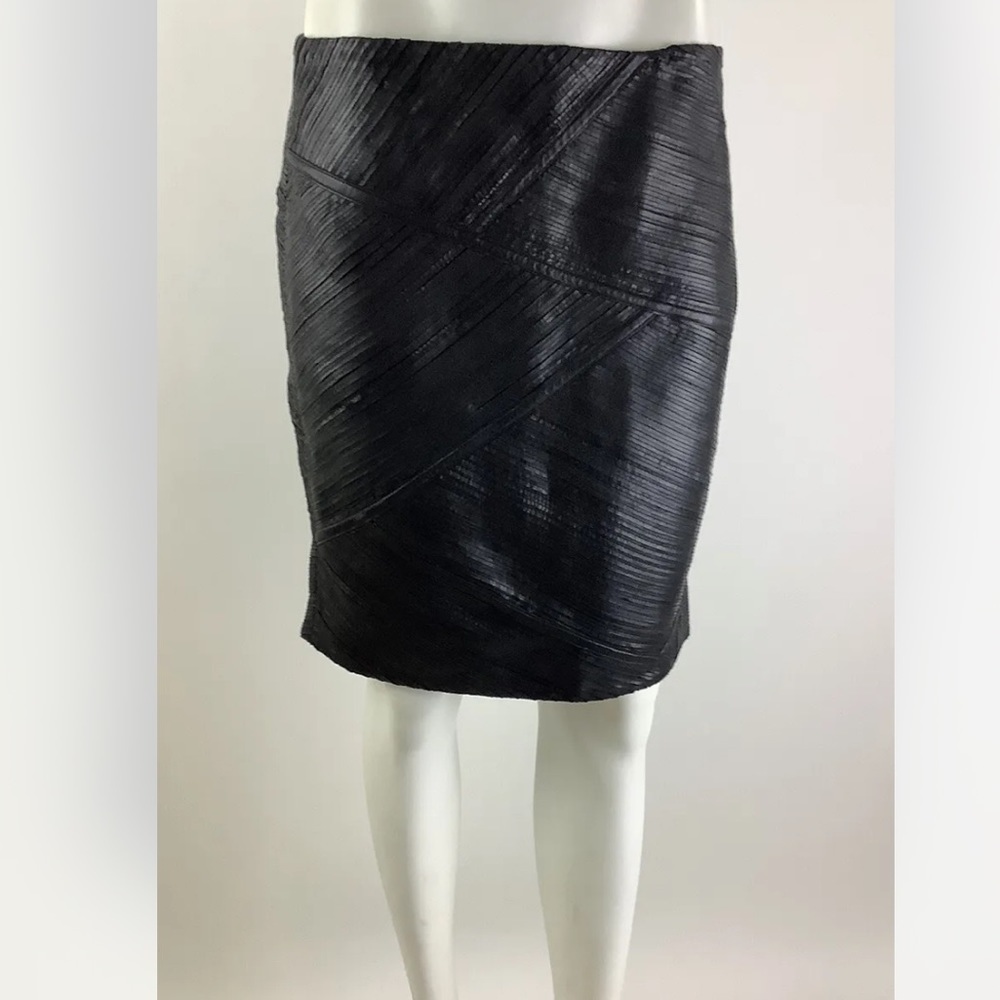 NWT CUSP For Neiman Marcus Sz L 100% Leather Textured Pencil Skirt Black
